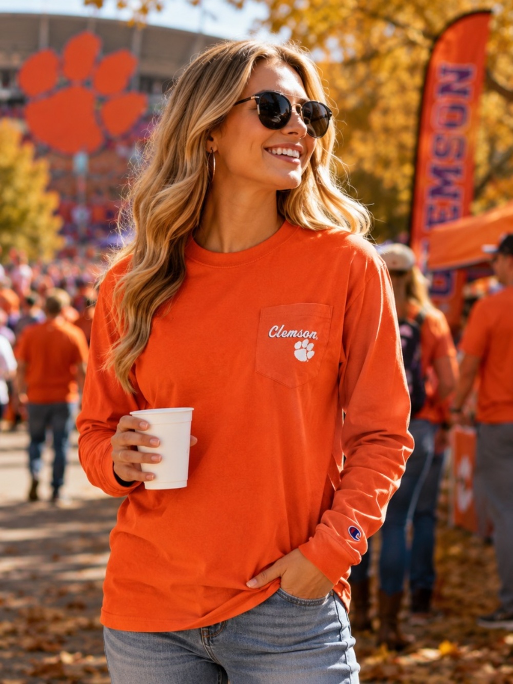Clemson Tigers Game Day‎ Long Sleeve Pocket Tee Champion NWT M